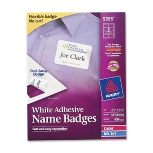 Avery Laser/Inkjet Name Badge Labels2-1/3X3-3/8 400/Bx White