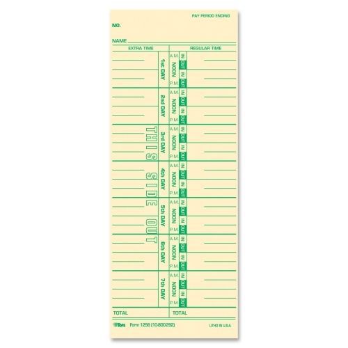 TOPS Weekly Time Card - 9&#034; x 3.50&#034; Sheet  - Manila - 100 / Pack