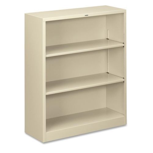 Metal Bookcase, Three-Shelf, 34-1/2w x 12-5/8d x 41h, Putty