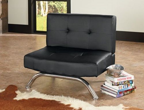 Black modern sofa lounge chair armless accent seat faux leather metal furniture for sale
