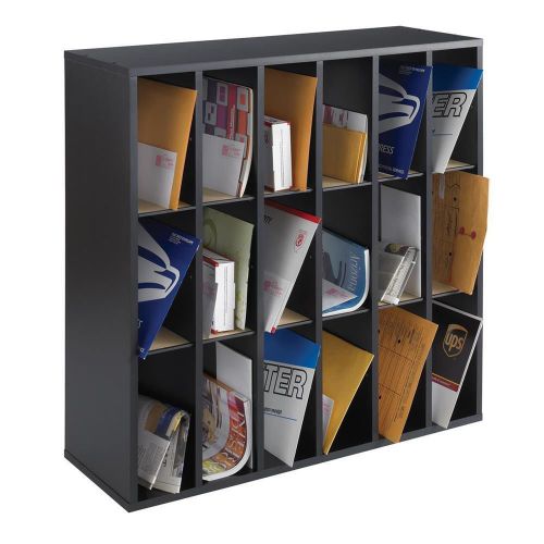 Home Office Wood 18 Compartment Mail Sorter Letter Holder Organizer In Black