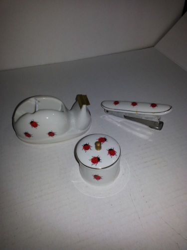 1980&#039;s Lady Bug Office set, stapler, tape holder, and paperclip holder, the tape