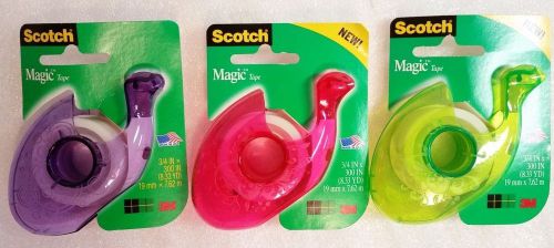 SCOTCH MAGIC TAPE ~ New Designer Dispenser ~ Lot of 3 Assorted Colors ~ 3/4x300