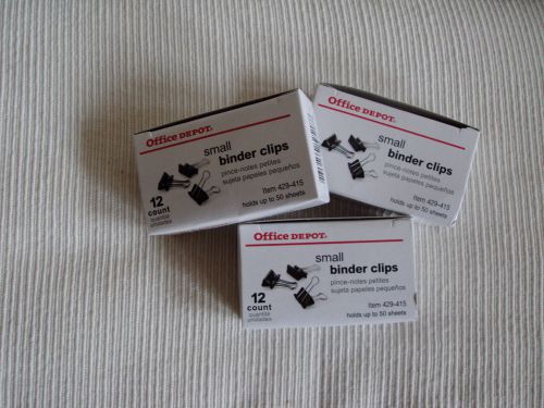 Office Depot Binder Clips - Lot of 3 boxes - 36 clips - Small - Free Ship