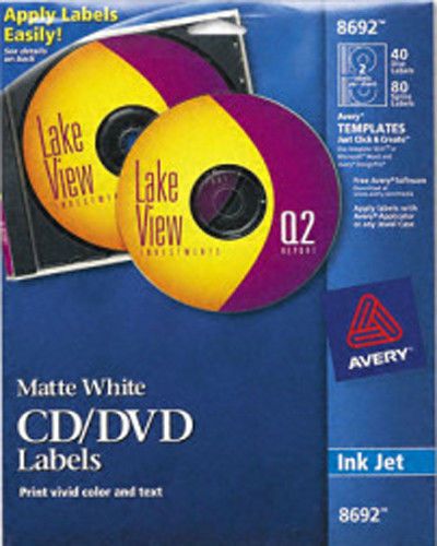 Avery 8692 matte white 40 disc 80 spine cd labels (ink jet) for sale