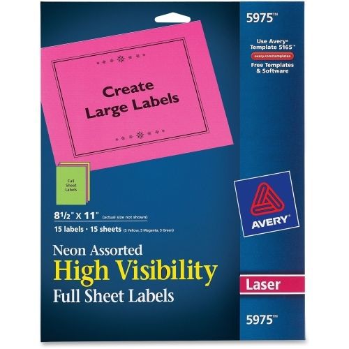 Avery Neon Rectangle Laser Label - 8.5&#034;W x 11&#034;L -15/Pack - Yellow,Green
