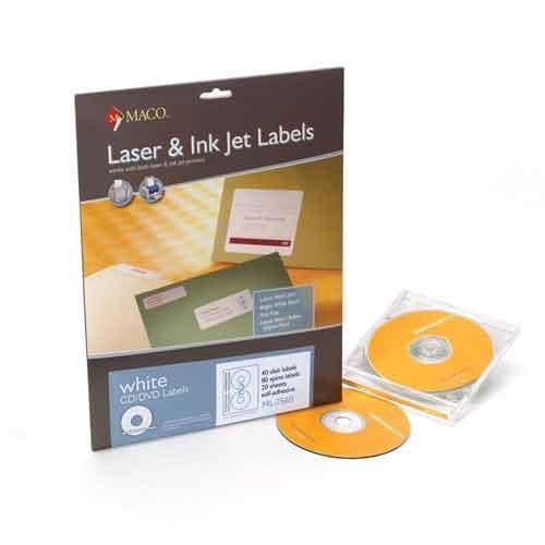 Chartpak CD/DVD Labels 2 Face &amp; 4 Spine Labels per sheet 40 Count