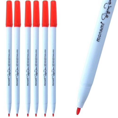 x12 MonAmi Sign Pen 351 Signature Marking Pen Marker for Office, Aqua Ink, Red