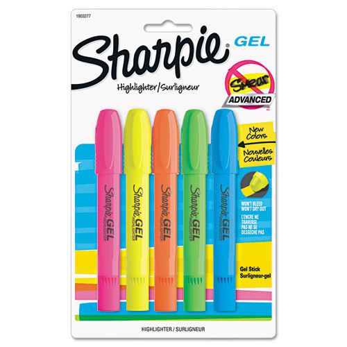 Sharpie Gel Highlighter, Assorted Colors, 5 per Set, 5 Each of 5