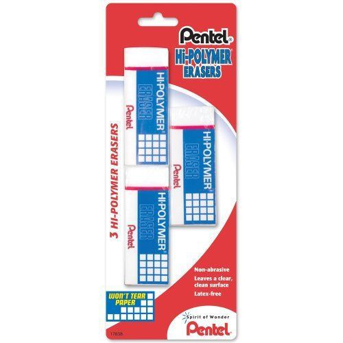 Pentel Hi-polymer Eraser, Large - Lead Pencil Eraser - Tear (zeh10bp3k6)
