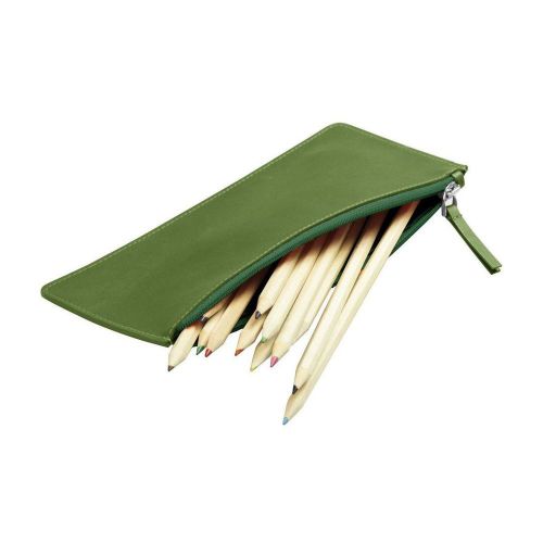 LUCRIN - Flat Pencil Holder - Smooth Cow Leather - Light green