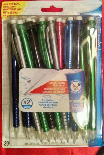 30pk PaperMate Mechanical #2 Lead Pencils Red Green Blue Colors Refillable 0.7mm