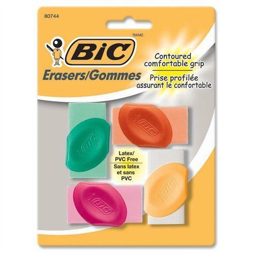 Bic Contoured Comfortable Grip Erasers - Latex-free, Pvc-free - (ersgp41ast)