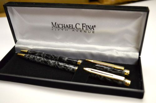 Michael C. Fina Fifth Avenue Pen and Pencil Set Nice Gift Box Black Smoke Print