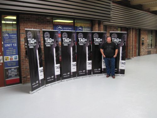32&#034; wide retractable banner system sign graphic display stand popup + free print for sale