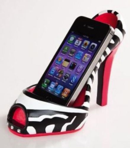 NIB Red Black Zebra High Heel Shoe Stiletto Cell Phone Ipod Art Dec Holder Stand