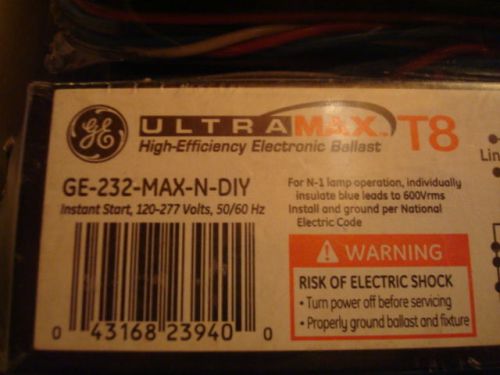 GE 232  MAX T-8-N-IP Electronic FLOURESENT LIGHT Ballast Ultramax 120V AND 277V