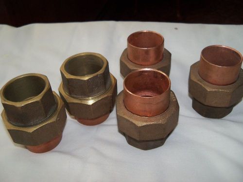 5 Large Copper Fittings Unions 1 1/4&#034;