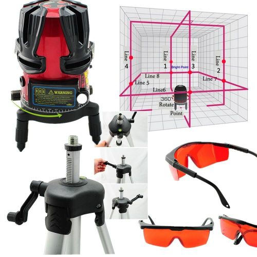 8 line Rotary Laser Beam Self Leveling Interior Exterior Kit W Tripod accurate A