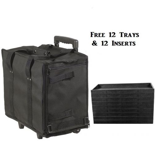 HOT DEAL JEWELRY CARRY CASE TRAVEL CASE ROLLING CASE + FREE 12 TRAYS &amp;12 INSERTS