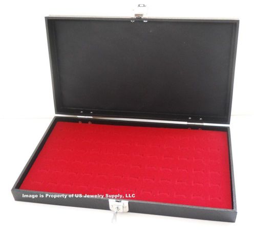 Key Lock Locking Solid Top Lid 72 Ring Red Jewelry Display Box Storage Case
