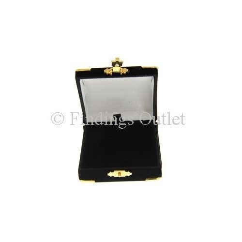 Treasure Chest Style Fancy Flocked Velour Black Earring Boxes - 1 Dozen