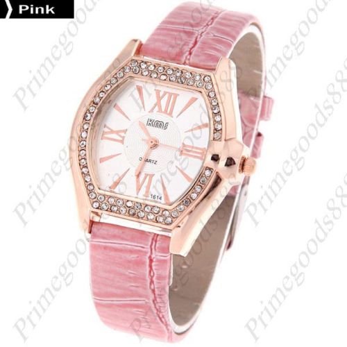 Pu leather band square case quartz wrist lady ladies wristwatch women&#039;s in pink for sale