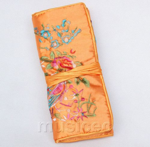 handmade embroider silk apricot colors Jewelry bags pouches roll T773A11