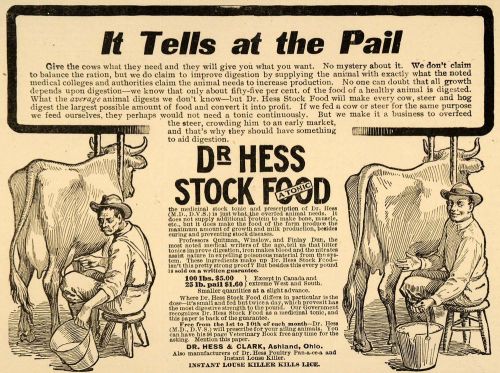 1907 ad dr hess stock food tonic cows louse killer lice - original cg1 for sale
