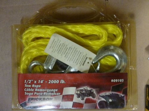Erickson 1/2&#034; x 14&#039;  tow rope and tie down with hooks #09103 yellow nylon rope for sale