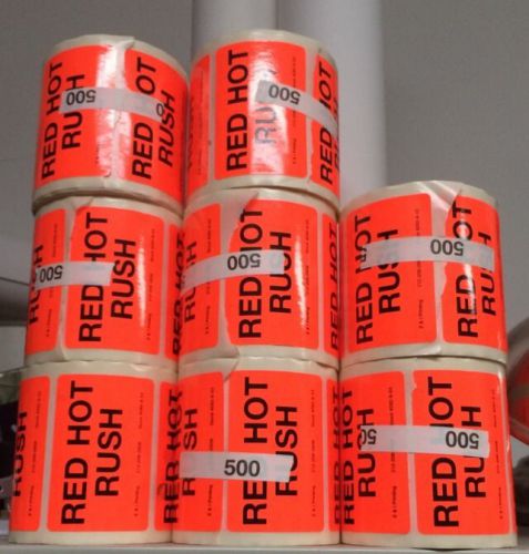 4000 Red Hot Rush Labels 2&#034; x 3&#034; Flourescent Red 8 Rolls Of 500 Labels