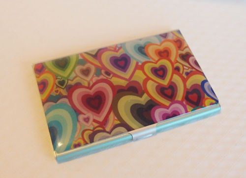 Business Card Holder Silver Plated Cheerful Hearts Card Case Office Supplies