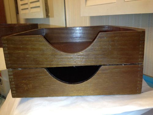 Vintage Wooden Oak Desk Trays Finger Jointed Corners Paper Storage - Lot of 2