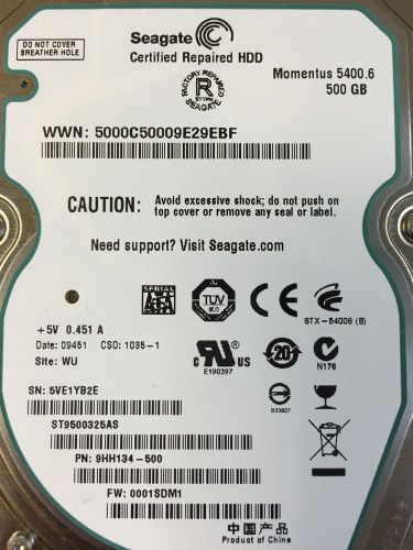 Seagate momentus 5400 500gb 5400rpm 2.5 inch internal hdd (st9500325as) for sale