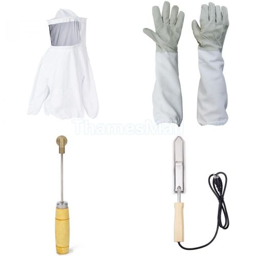 Beekeeping veil smock +gloves+hot knife honey extractor+spur wire wheel embedder for sale
