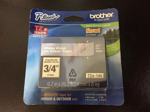 BROTHER TZE-145  PTOUCH TAPE 3/4IN WHT/CLR PT530 550, New,