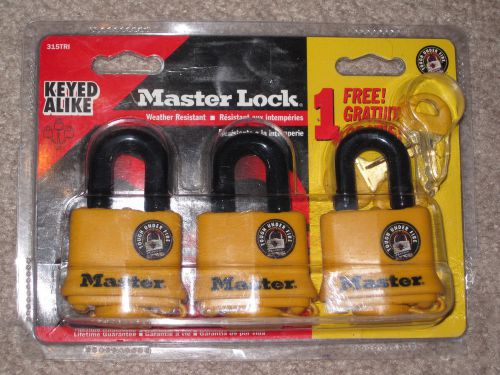 Master Lock Padlocks Pack of 3 315TRI NIB Keyed Alike