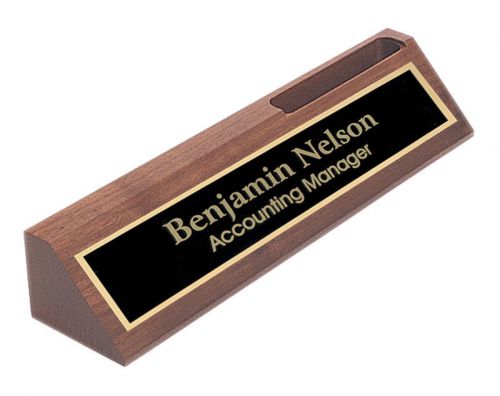 Personalized Solid Walnut Name Plate Bar For Desk W/Card Holder - Engraved FREE