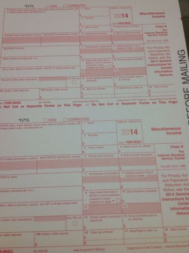 4) 1099-MISC Miscellaneous Income 2014 IRS Tax Forms &amp; 2) 1096 Transmittal Forms