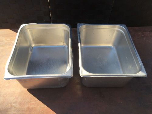 (2) HALF SIZE 6&#034; DEEP STAINLESS STEAMTABLE PANS FOOD PAN HOT TABLE STEAM PAN