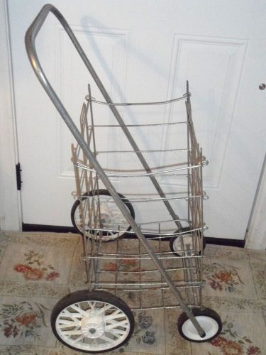 Vintage metal shopping cart fold up grocery buggy beer caddy laundry hamper for sale