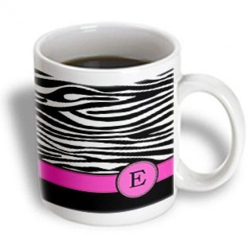 3dRose mug_154276_2 Letter E Monogrammed Black and White Zebra Stripes Animal