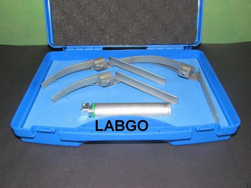 FiberOptic Laryngoscope Set of 3 Blades &amp; Handle in Case  LABGO US7