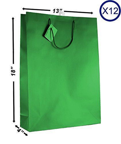 12-PC Solid Color Gift Bags, Matt Laminated, Green Color