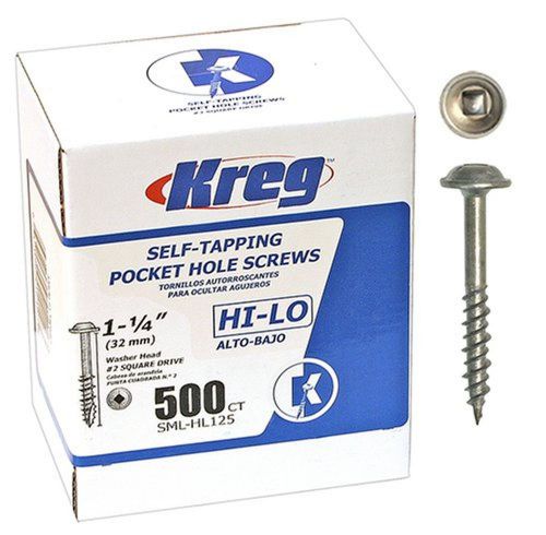 Kreg sml-hl125-500ct pocket hole screws 1-1/4-inch #7 hi-lo washer-head #2 sq... for sale