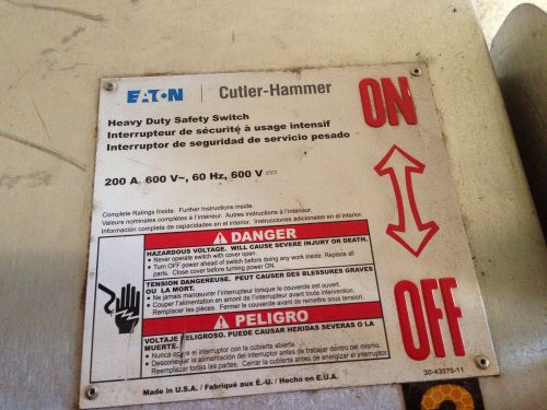 Eaton Cutler Hammer 200 Amp 600 V Stainless Safety Switch