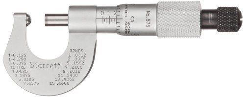 Starrett 576xr micrometer, ratchet stop, carbide faces, 0-1/2&#034; range, 0.001&#034; for sale