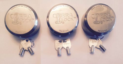 Three (3)cobra round tubular key- hidden shackle puck padlock &#034;new&#034;  keyed alike for sale