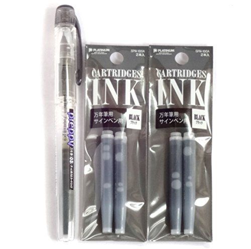 Platinum Fountain Pen, Preppy, Fine Nib, Black (PPQ-200-#1) + Ink Cartridges