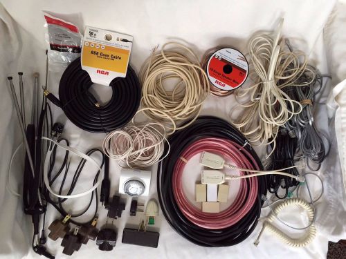 Mibox of electric supplies -41 pc wire connectors adapters phone coax tv speaker for sale